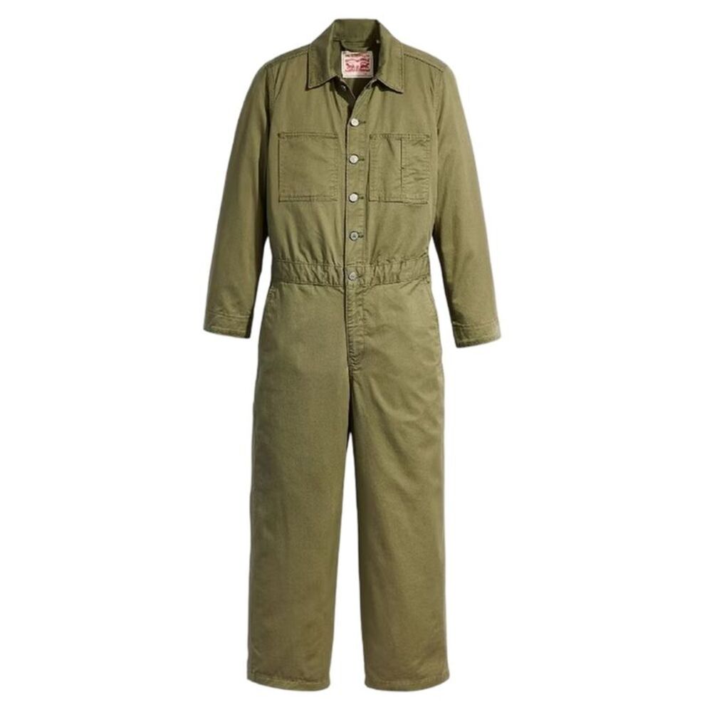 Levis Womens/Ladies Iconic Denim Collared Wide Leg Long-Sleeved Jumpsuit / Olive